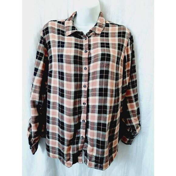 Rustic outfitters coral black plaid super soft 100% cotton sz XL flannel top - Picture 1 of 3